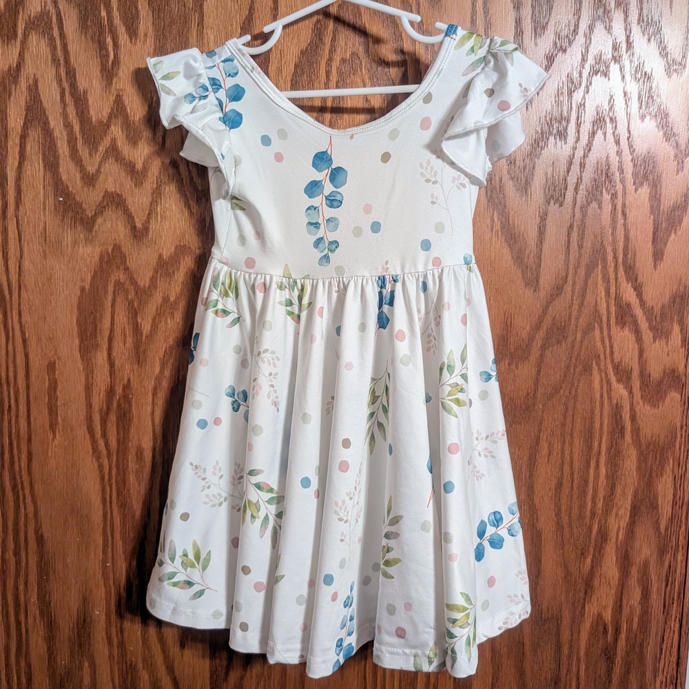 Dot Dot Smile Floral White Flutter Sleeve Dress